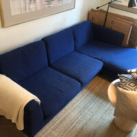 Marinblå 3-sits soffa med schäslong