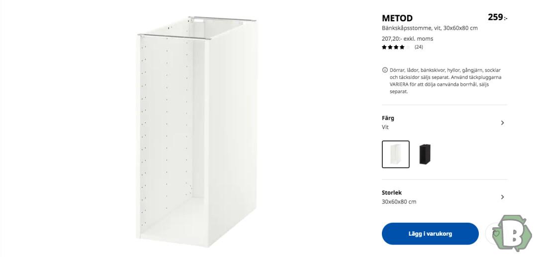 IKEA bänkskåpstomme vit 30x60x80  på www.bortskankes.se